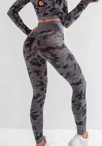 Gym flex Butt Crotch Lift Camo Leggings Black