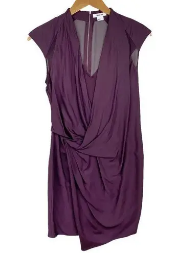 Helmut Lang Purple Maroon Pleated Wrap Cap Sleeve Silk Blend Blouson Dress Siz 2