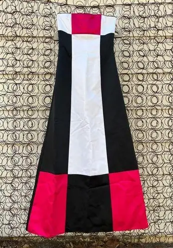 Jessica McClintock Y2K color block strapless A line prom dress black white pink - Image 1