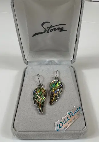Wild Pearle Stours Abalone Shell Wing Earrings Hypoallergenic Posts Iridescent Silver