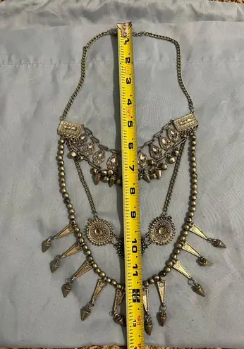 Metallic and Crystal Statement Necklace Silver