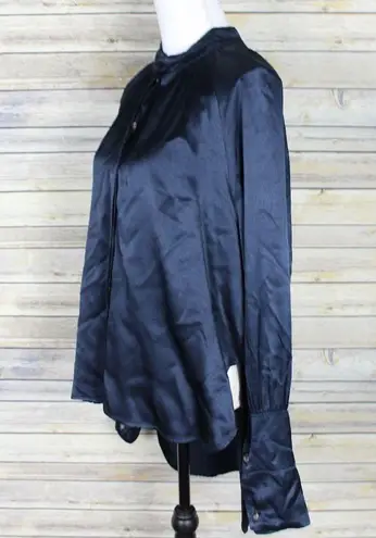 XCVI Thomasin Satin Blouse Hi-Low Hem Navy Blue