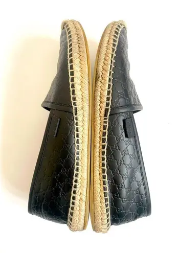 Gucci  Black Microguccissima Leather Slip On Espadrille Flats EU 38