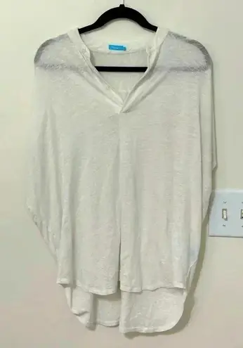 J McLaughlin White Linen Blend Poncho Top Oversized V