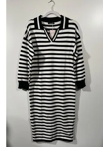 City Streets Striped Sweater Dress with Collar V