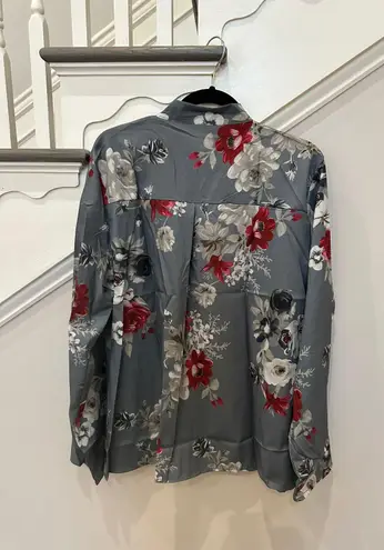 Women's Long Sleeve Floral V Neck Tops Casual Tunic Loose Shirt Button Up Shirt Multi Size L