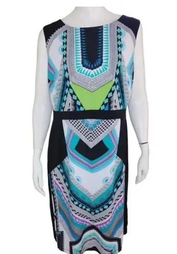Roz & Ali Womens Geometric Print Sleeveless Midi Shift Dress Size 14 Black White