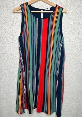 Carolina belle  Striped Pleated Dress Size L Multicolor Knee Length Sleeveless