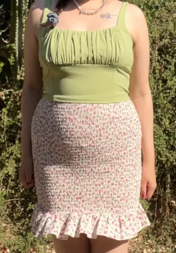Revamped  Cream and Pink Floral Mini Skirt thumbnail 1