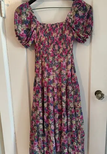 ASTR  the Label SoHo Floral Sweetheart Puff Sleeve Midi Dress Size XS