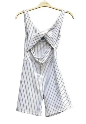 We Wore What NEW Medium White Black Pinstripe Twist Cutout Bodysuit