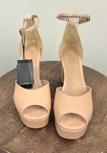 Maje Patent Leather Block Heel Sandals Rhinestone Ankle Strap Rose Blush 40