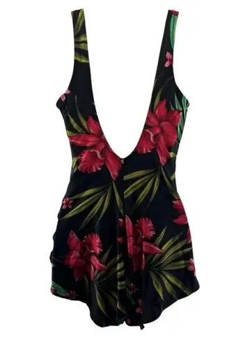 Indigo Blue Indigo Bay Red Floral One Piece Sarong Front Swimsuit Womens Size 14