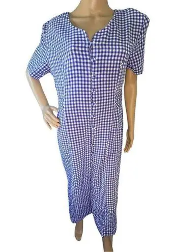 Coco Bianco Vintage Short Sleeve Checkered Long Button Up Dress Blue Size 12