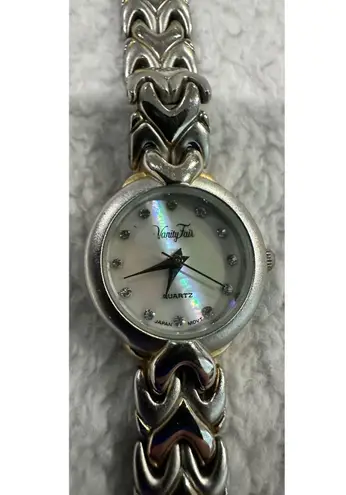 Vanity Fair Womens Pearl Dial VFW535 Quartz Silver Tone Band W/Gold Accent Watch