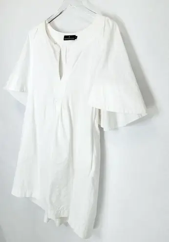 Tuckernuck Pomander Place White Finley Flutter Sleeve Dress V Neck Pockets Sz XL