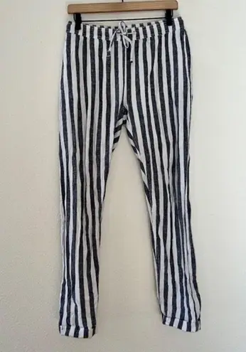 ONIA Women's Size Meddium Linen Blend White Gray Striped Cuffed Beach Pants
