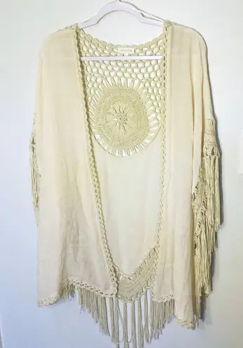 Everleigh NWT Macrame Boho Vest Ivory Sz Small Fringe Hippie Festival