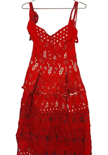 Three Floor Damsel Sweetheart Burnt Orange Overlay Tie Shoulder Eyelet Dress 6