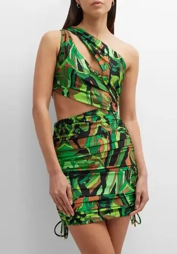 DUNDAS Gala Ruched One Shoulder Cutout Jersey dress Jungle Camo IT 46 US 10 Green