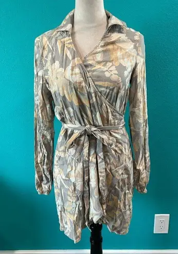 Le Salty Label Camille Tie Dress Gray Floral Tropical Mini Wrap Long Sleeve Sz S