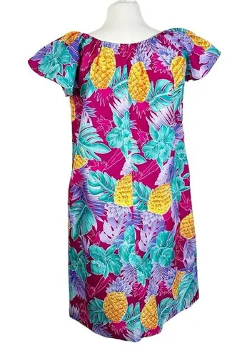Hilo Hattie Vintage Pineapple Tropical Hawaiian Print Colorful Mumu Dress Size L Size L
