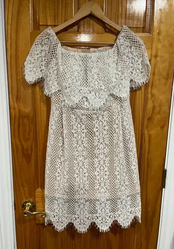 Chicwish Women’s Small White Lace Off Shoulder Dress Short Sleeve Lined Mini