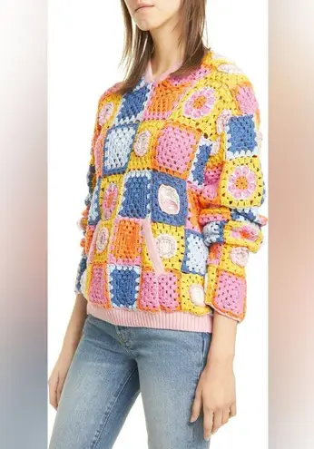 STAUD Calla Crochet Hoodie Sweater in Pastel Multi