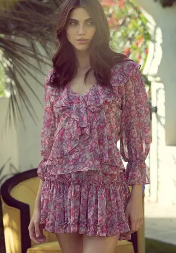 MISA Los Angeles SET MISA LILYANNA TOP AND WILLA SKIRT IN PINK FLORAL