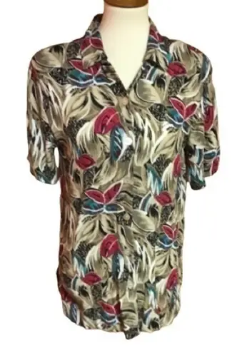 Vtg Bright 90s tropical floral button down shirt