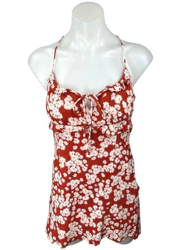 Sweet Pot Red White Floral Sleeveless Tie Strap Cami Camisole Mini Tank Dress 10