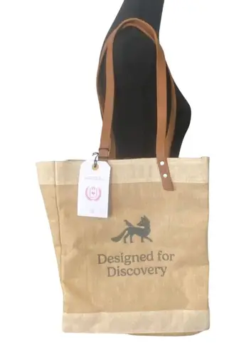 Apolis Global Citizen Market Bag Designed for Discovery Jute Tote Leather Straps Brown