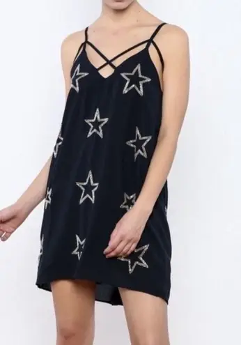 Chaser  Star Beaded Strappy Navy Blue Mini Dress Womens Large‎ NWT