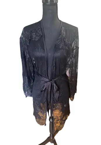 Black Lace Open Drape Robe Size L