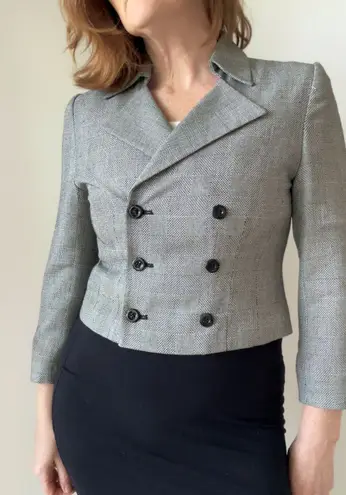 Vintage 90s Cropped Blazer Structured Minimalist Jacket Sharp Shoulders SZ 2P Black