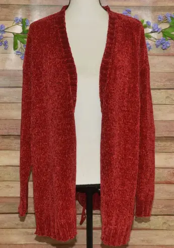 Simply Noelle Ladies Dark Red Open Front Chenille Cardigan Sweater Size 8-10