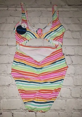 Decree Nwt  Women's Size XS Cut Out Multicolor 1pc Swimsuit Striped Front Tie $50