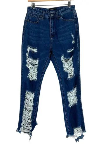 American Bazi Jeans Juniors 9 Dark Wash High Waisted Distressed Straight Leg