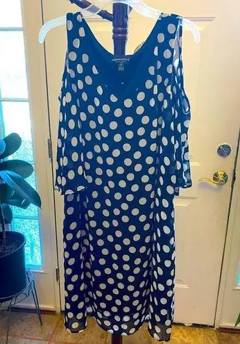 Connected Apparel NAVY BLUE DRESS WITH WHITE POLKA DOTS SIZE 16