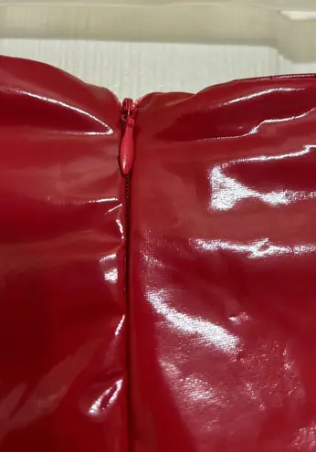 Bear Dance Red Faux Leather Slim Mini Skirt