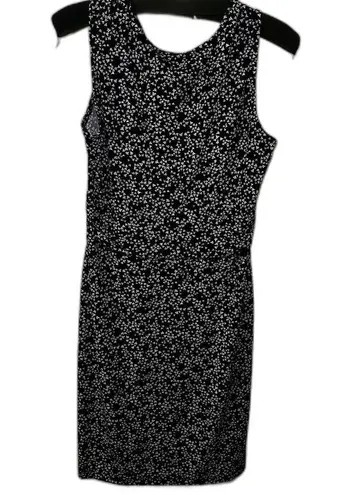 Lark & Ro Women's Faux Wrap Dress Waist Defined Tulip Hem Black White Floral 14