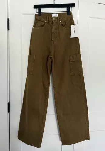 Frame $288 New High Waist Baggy Pocket Wide Leg Jeans - Green - 25