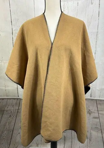 Reversible Fleece Open Front Poncho Kimono Coverup Camel Black Tan Size undefined