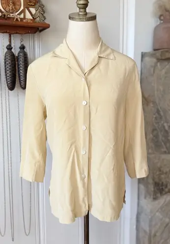 Vintage Buttercream Silk Button Down Blouse Yellow Size 8