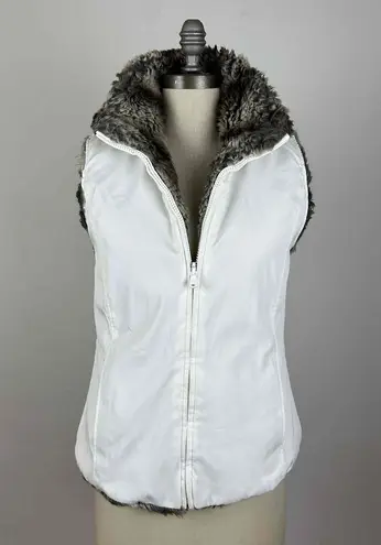 Kristen Blake White Faux Fur Zip Front Reversible Puffer Vest Size Small Brown