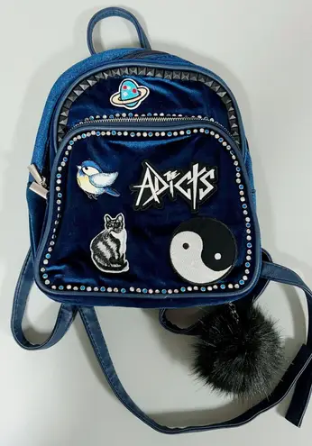 Handmade Navy Blue Velvet ‘The Adicts’ Punk Band Patch Patches Studded Mini Backpack Bag Purse 🖤🪐