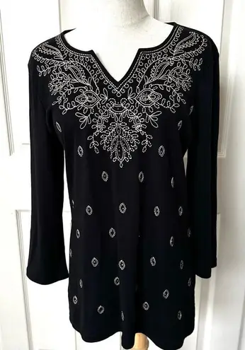 Karen Scott black long embellished top