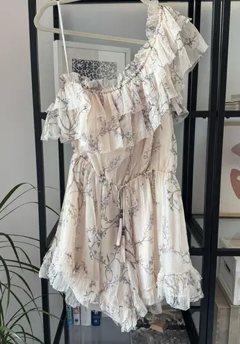 Zimmermann Zimmerman Beige Floral 100% Silk One Shoulder Ruffled Playsuit Women’s 3 US 10