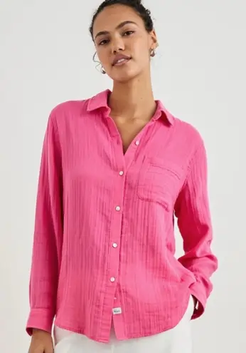 Rails Ellis Organic Cotton Gauze Button Down Shirt Hibiscus Pink