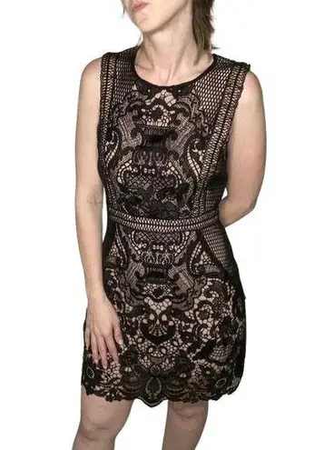 Ark & Co. Black & Nude Crochet Lace Sleeveless Short Mini Dress Classic Small